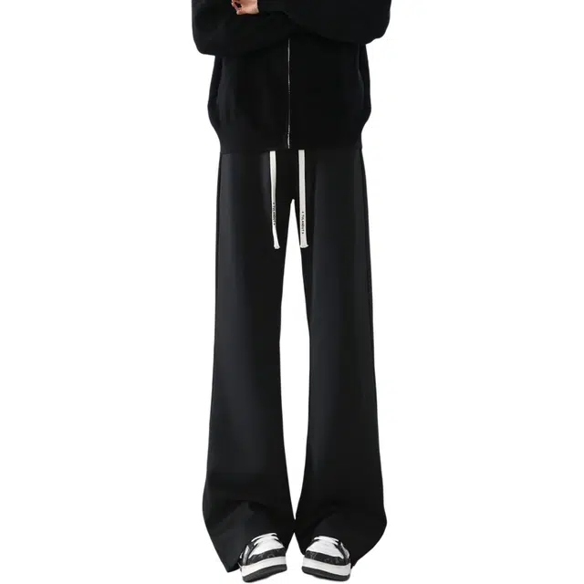 图兰朵 美式高街纯色基础款简约宽松阔腿透气亲肤顺滑显高百搭伐木裤直筒系带垂感拖地针织长裤无性别休闲裤 男女同款