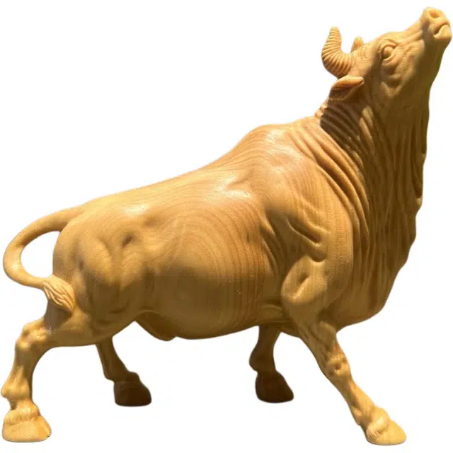 得笙陌 牛气冲天朝天牛木雕牛国潮好运招财牛 黄杨木 摆件 男女同款情侣款
