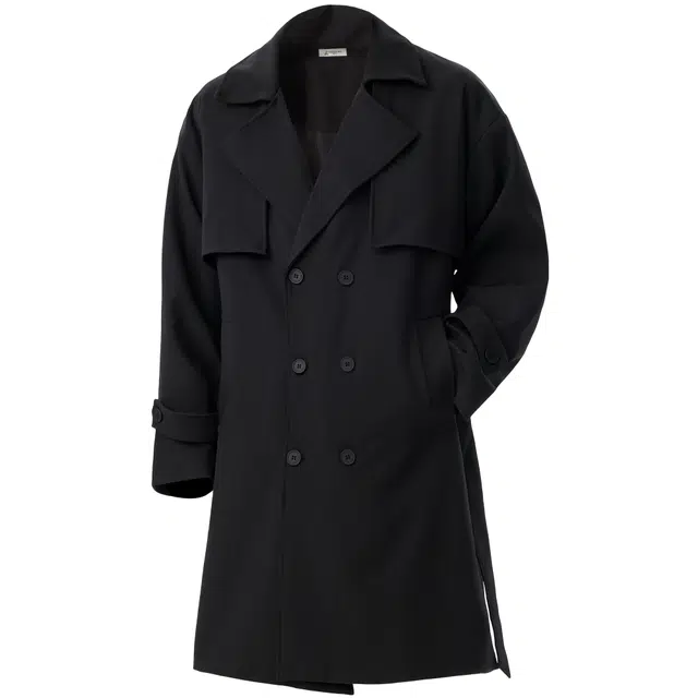 稻草人 美式高街复古简约西装领经典纯色基础百搭舒适宽松休闲时尚高级感单排扣大衣中长款风衣 男女同款