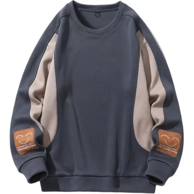 华夏儿女 秋季插肩袖撞色打底圆领上衣潮流高端时尚宽松百搭休闲卫衣 男款