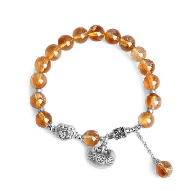 老凤祥 长命锁福满蝶舞财运 小财包流苏转运  百搭高级感财运亨通轻奢设计 新中式平安蝴蝶福锁#好运 黄水晶 手串 女款