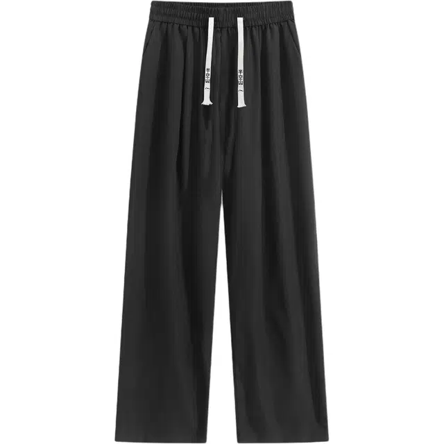 半空山 美式纯色简约基础款冰丝清凉透气舒适亲肤品牌汉字刺绣系带多巴胺糖果色系百搭宽松直筒阔腿休闲裤 男女同款