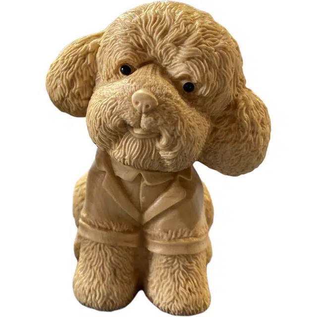 得笙陌 泰迪木雕可爱小狗工艺品雕刻车摆国潮 黄杨木 摆件 男女同款情侣款