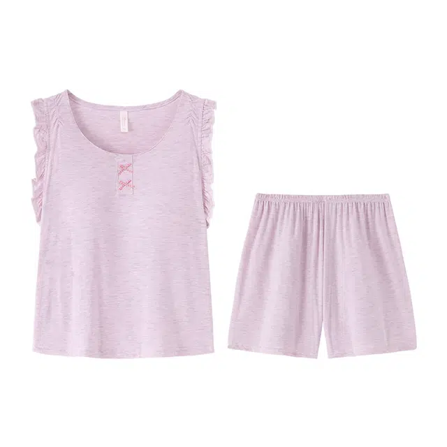 顶瓜瓜 莫代尔带胸垫无袖背心短裤可爱甜美纯色休闲两件套家居服夏季睡衣套装 女款