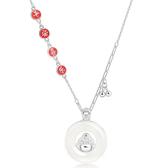 老凤祥 平安喜乐佛公 新中式国潮轻奢冰透大气 本命佛六字箴言笑口常开 小众高级感#好运 玉髓 项链 女款