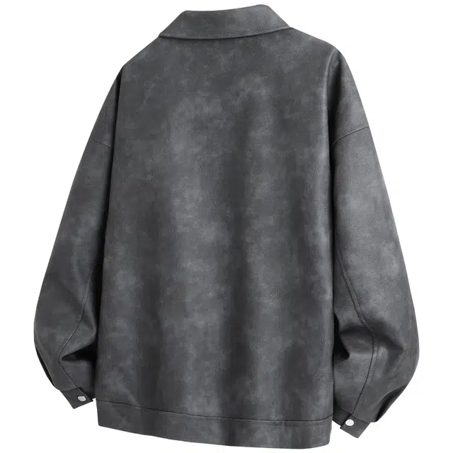 吾皇猫 高街美式复古英伦学院风休闲宽松百搭简约机能风外套潮牌潮流港风户外防水机车皮夹克飞行员防风皮衣 男女同款