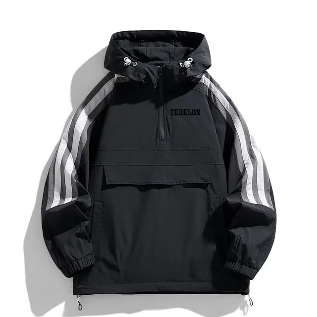 太子龍 户外防泼水潮流百搭拼色线条外套无性别主义宽松薄款套头春秋款连帽夹克 男女同款