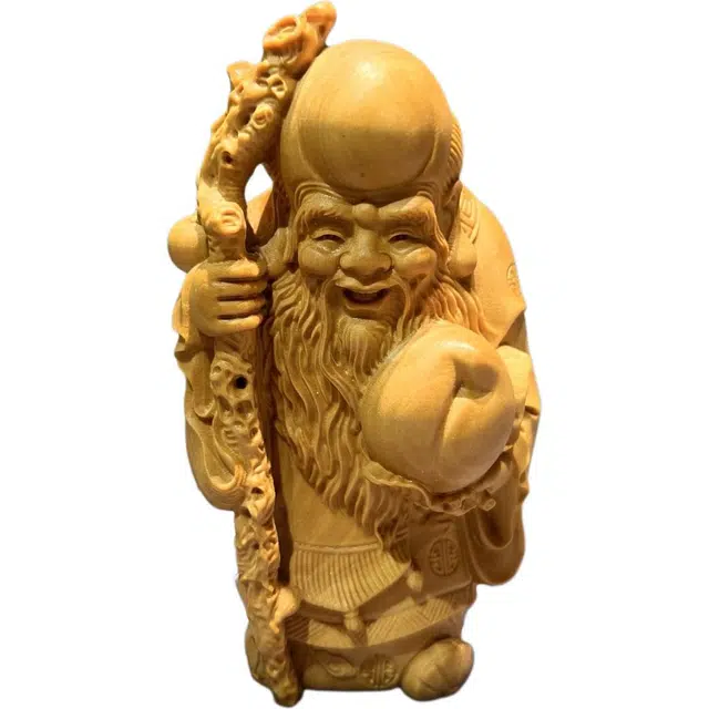 得笙陌 寿比南山手把件国潮转运雕刻 黄杨木 摆件 男女同款情侣款