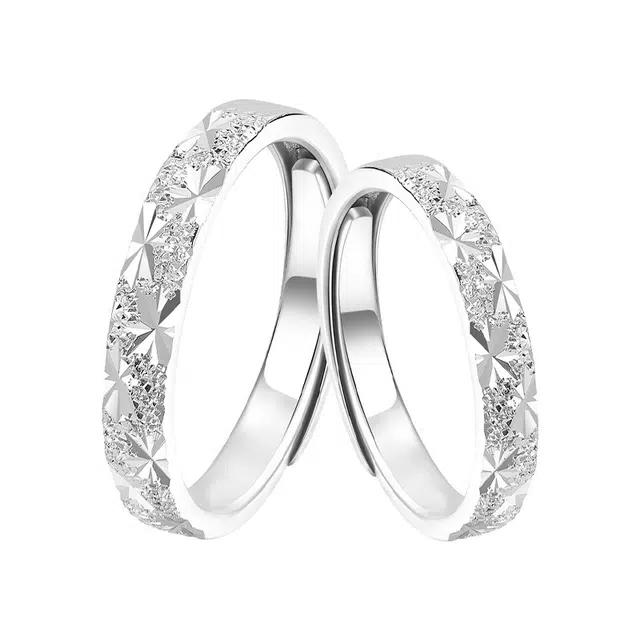 【S999银钟爱久久】 银彦 满天星河对戒 爆闪满天星 甜蜜恋爱心动浪漫 不规则素圈高级轻奢小众开口可调节 足银 戒指 男女同款情侣款