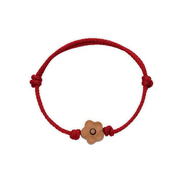 【桃之夭夭】 缇克玺 国潮复古新中式小众高级感 立体桃花雕刻 手工编织绳抽拉可调节 好运 桃木 手绳 男女同款情侣款