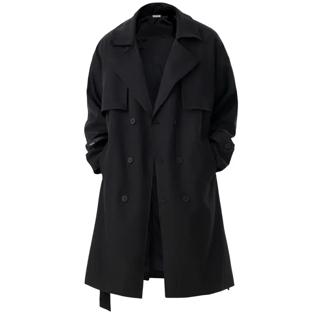 稻草人 美式高街复古简约西装领经典纯色基础百搭舒适宽松休闲时尚高级感单排扣大衣中长款风衣 男女同款