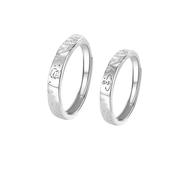 福柚 【免费刻字 代写贺卡】真爱印记对戒可调节精致轻奢小众简约素圈百搭告白约会礼盒 合金 戒指 男女同款情侣款