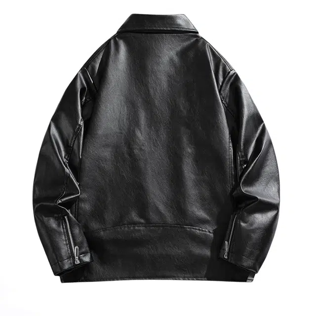 快鱼 美式复古创意拉链斜门襟外套港风街头痞帅高级感机车风夹克纯色韩版皮衣 男女同款