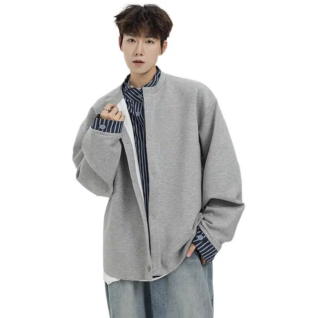 佐菲利 百搭假俩件立领潮流纯色港风长袖卫衣 男女同款