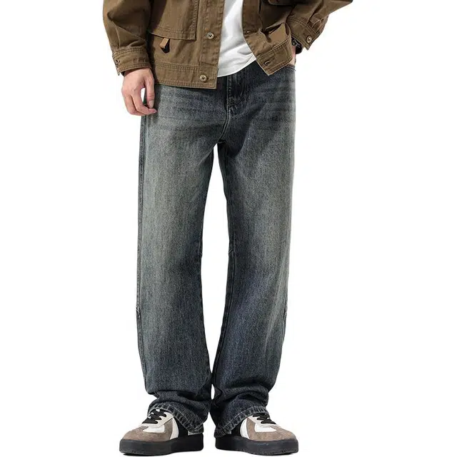 帝狼牛  美式做旧宽松直筒裤子水洗耐磨高街阔腿潮流百搭牛仔裤 男女同款