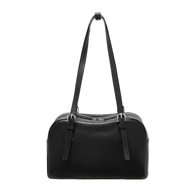 纳兰杜 小众品牌时尚保龄球包洋气百搭高级感通勤 牛皮 手提单肩包 大号 女款 植鞣黑色/植鞣棕色