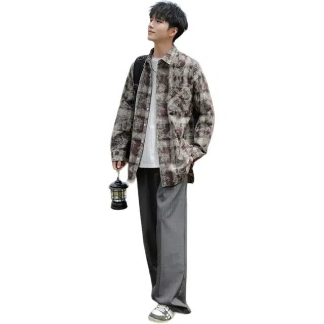 北极绒 宽松秋季户外渐变时尚扎染休闲简约百搭舒适长袖衬衫 男款