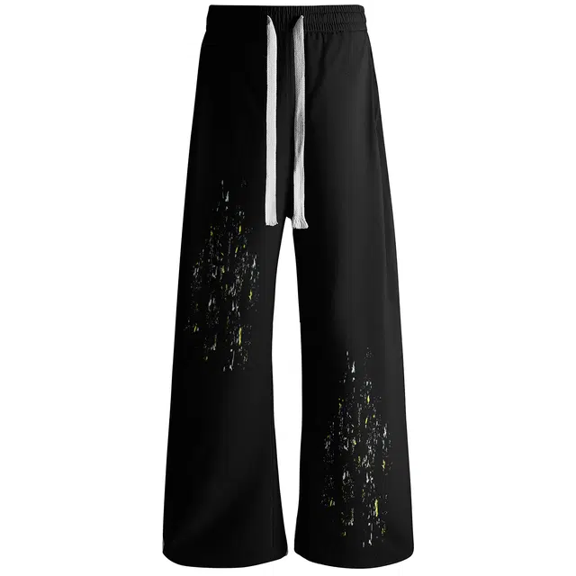 加菲猫家族 脏脏裤泼墨撞色系带简约宽松直筒基础款柔软垂感拖地透气高街户外青春活力山系运动日常时尚通勤百搭休闲裤 男女同款