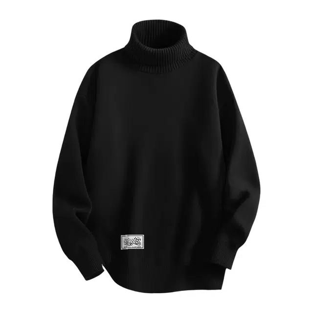 吾皇猫 慵懒风日系简约百搭时尚贴布设计保暖加厚打底衫舒适透气高领套头针织宽松休闲毛衣 男女同款