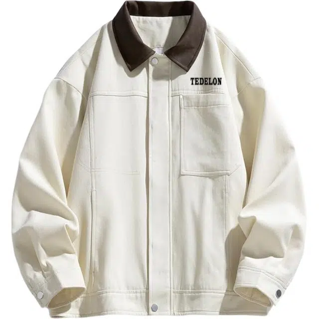 太子龍 美式复古户舒适休闲简约宽松拉链拼色翻领水洗工装青少年夹克外套 男款