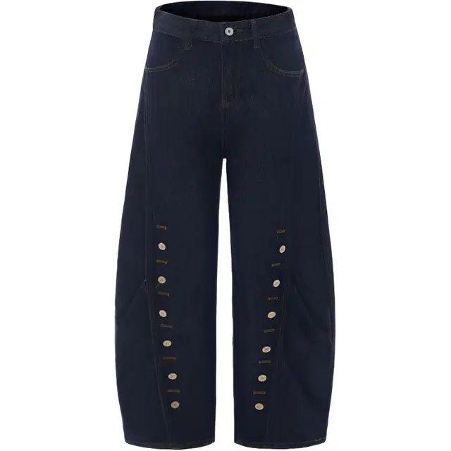 潮人榜 美式高街原牛扣设计感眼复古水洗百搭潮牌男女宽松直筒垂感阔腿休闲拖地长裤子弯刀牛仔裤 男款