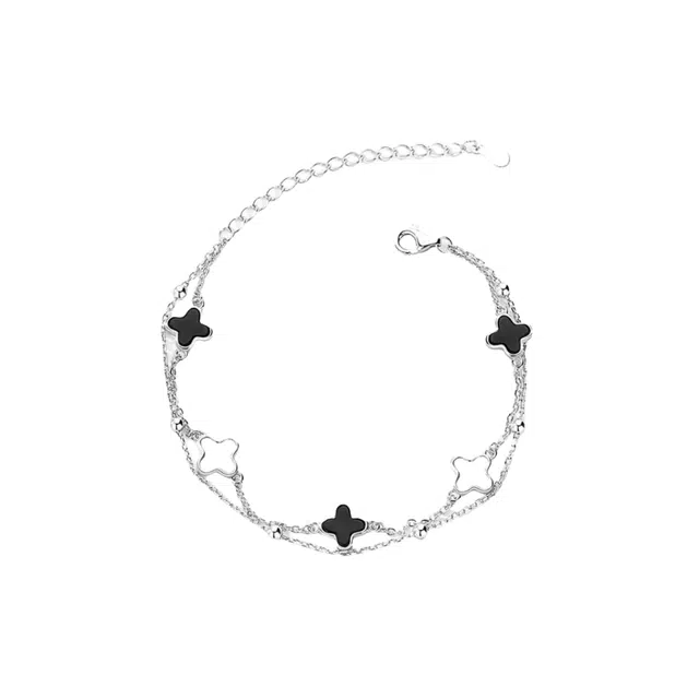 福柚 【代写贺卡】小众设计感 时尚轻奢 玫瑰金色 幸运四叶草双层叠戴 合金 手链 女款