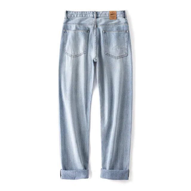 逆腾 潮牌破洞复古宽松直筒九分微锥裤牛仔裤 男女同款 蓝色