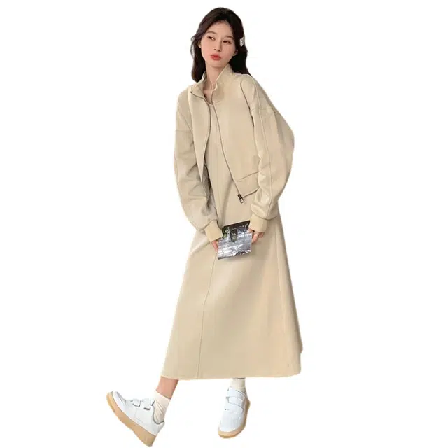 丝絮丝绸 韩版减龄洋气休闲卫衣穿搭高级感气质连衣裙两件套裙装套装 女款