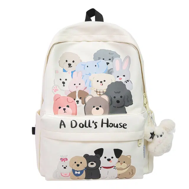 笛贝嘉 可爱卡通小狗印花大容量背包学生书包小众设计感百搭 尼龙 双肩包 男女同款情侣款 多色