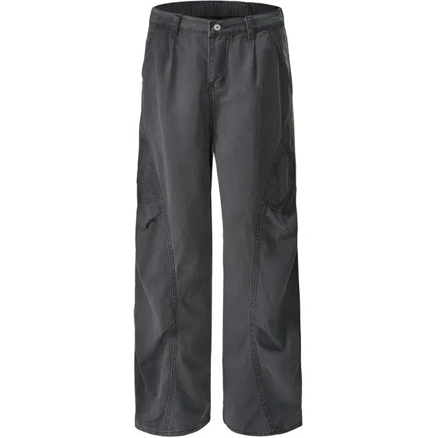 潮人榜 美式高街复古洗褪宽松潮牌百搭直筒弯刀感拖地长裤子阔腿工装休闲裤 男款