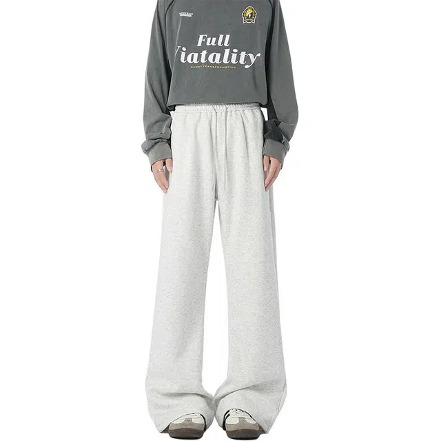 佐菲利 美式高街弯刀宽松垂感阔腿直筒运动休闲裤 男女同款