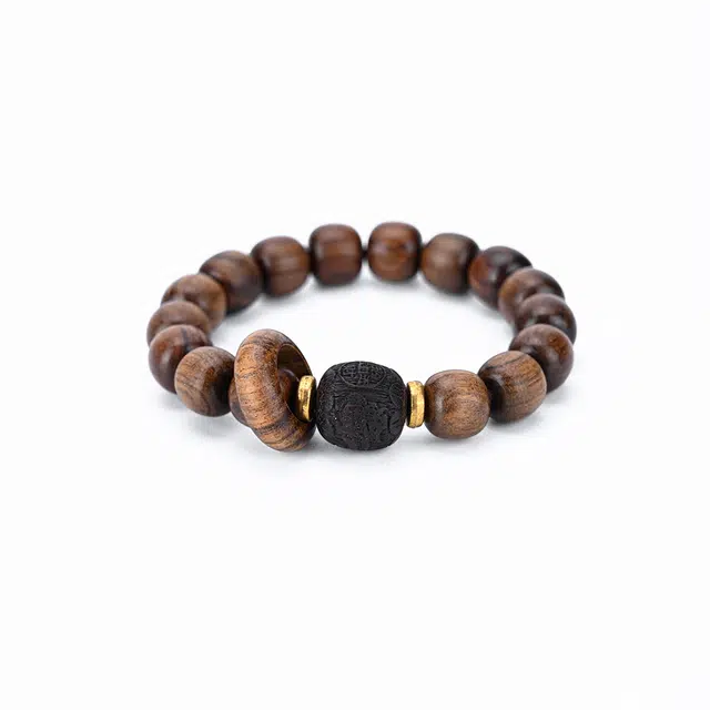 天纵 新中式国潮文玩佛珠 小众设计搭配招财进宝转运珠 纳福平安 复古简约盘玩好运念珠 花梨木 手串 男女同款情侣款