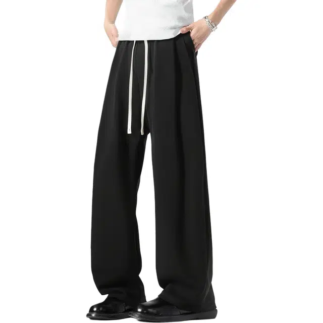 中国航天 简约纯色裤子时尚百搭潮流无性别主义宽松舒适耐磨垂感顺滑透气显高显瘦运动潮牌阔腿休闲裤 男女同款