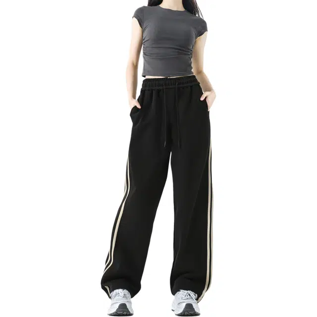 中国航天 中国航天复古运动百搭时尚无性别主义条纹拼接字母印花舒适透气耐磨宽松垂感顺滑潮牌情侣款直筒休闲裤 男女同款