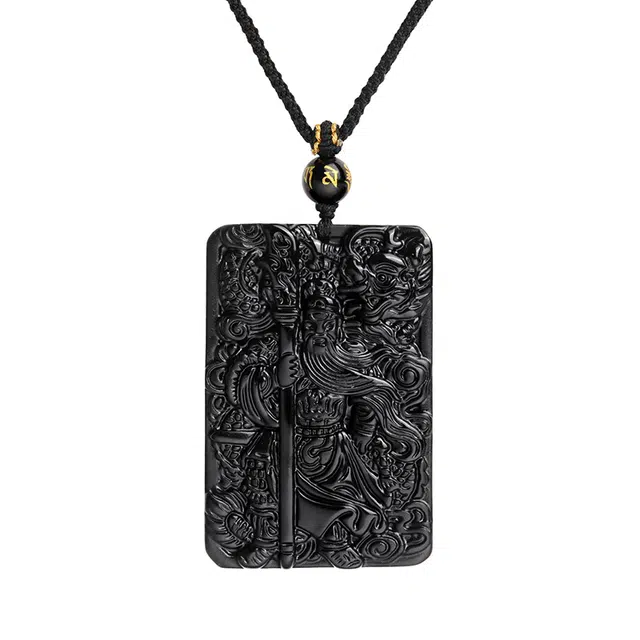 金大福 关公 沉稳霸气挂坠开运招财新中式国潮气质大方招财进宝正气凛然吉祥如意小众高级转运珠编织绳#好运 黑曜石 项链 男女同款情侣款