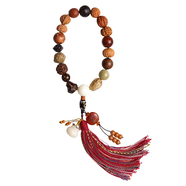 赤藤 万事顺意诸事顺利平安喜乐招财进宝新中式国潮复古设计手持文玩盘玩佛珠#好运 菩提根 手串 男款