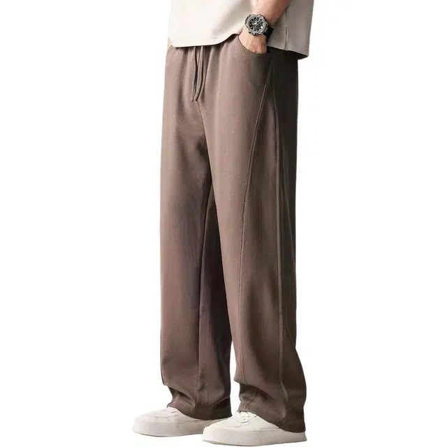 贵色 春秋季 高端美式直筒纯色松紧腰长裤休闲裤 宽松阔腿 男女同款