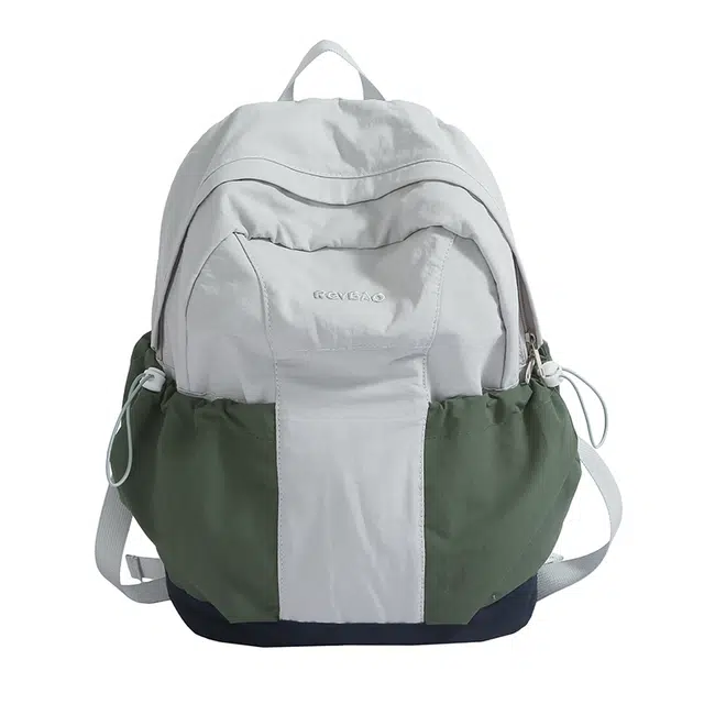 帕克熊 活泼俏皮休闲百搭日常通勤上课早八学生轻盈舒适背包 尼龙布 双肩包 男女同款情侣款 灰色/米白色