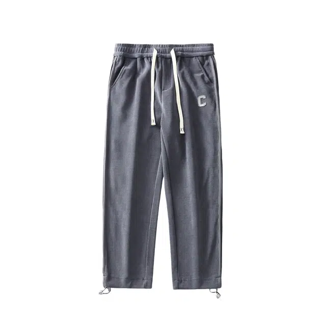 假日伯爵 简约美式复古潮流基础款纯色抽绳宽松直筒冰丝凉感垂感系带设计休闲裤 男款