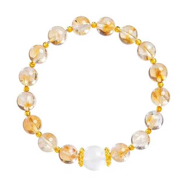 物㯖 国潮新中式百搭轻奢高级文玩诸事顺心财源滚滚招财纳福幸福安康盘玩佛珠念珠复古风文艺风#好运 黄水晶 手串 男女同款情侣款