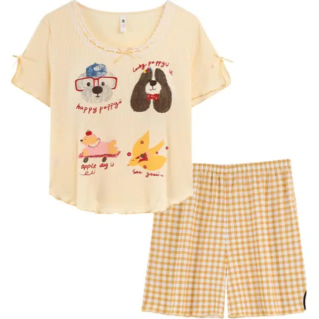 顶瓜瓜 亲肤短袖两件套简约款式家居服睡衣套装 女款