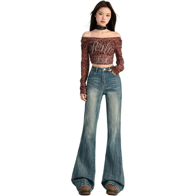 拾籍 设计感猫须修身高腰秋季弹力百搭拖地牛仔裤 女款