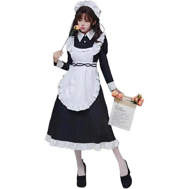 淑好百 日系制服日常连衣裙传统女佣长裙女仆装管家可爱萝莉装 女款