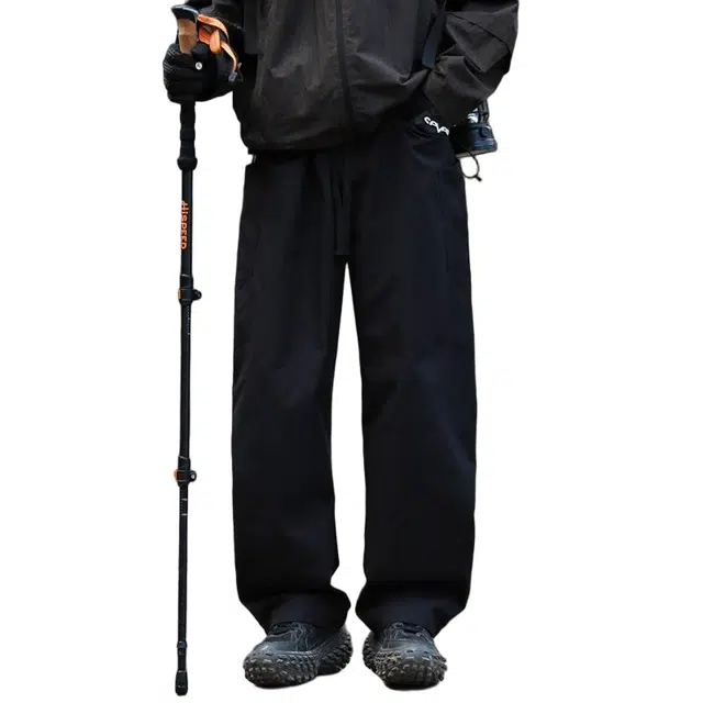 木林森 美式高街基础款纯色品牌简约卫裤褶皱设计感宽松阔腿直筒显高垂感百搭伐木裤拖地运动休闲裤 男女同款