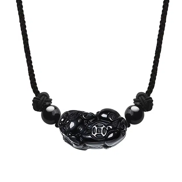 金大福 招财貔貅  新中式国潮聚财吞金兽平安纳福财源滚滚国风百搭日常通勤本命年转运锁骨链#好运 黑曜石 项链 男女同款情侣款