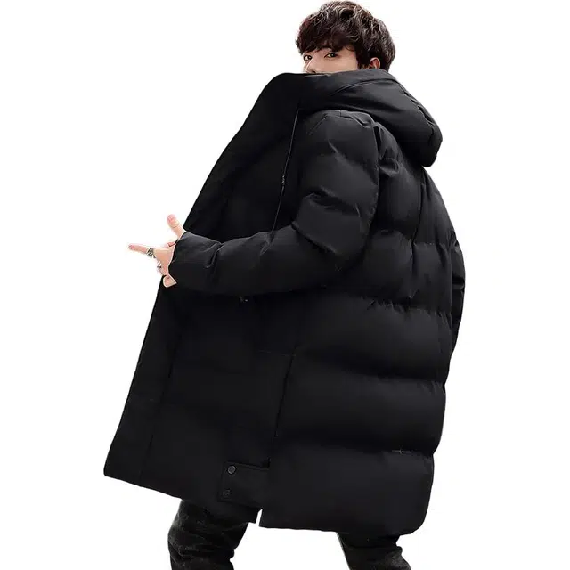 韩版秋冬中长款大码连帽加厚保暖棉衣外套棉服 男款