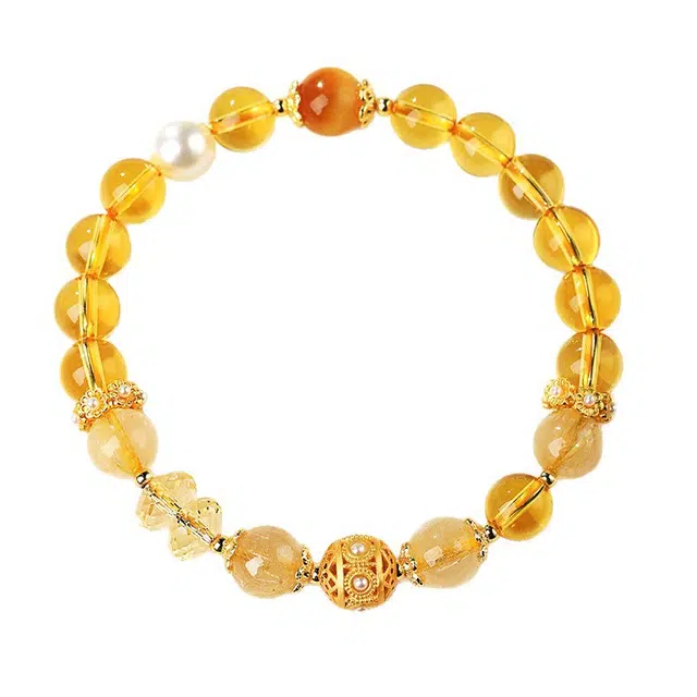 茂琼 财源滚滚 招财进宝 简约时尚新中式串珠招财转运珠本命年高级感#好运 金发晶 手串 女款