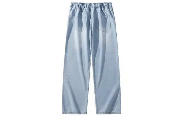 加菲猫家族 美式高街阔腿抽绳字母印花复古渐变水洗做旧基础款休闲宽松通勤舒适时尚百搭垂感显高系带中腰牛仔裤 男女同款