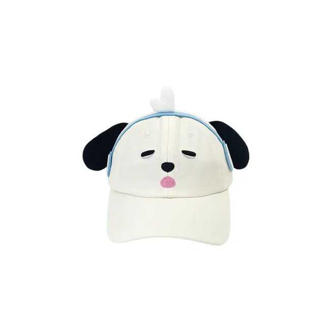 冠辉 可爱卡通立体耳机小狗宽帽檐大脸显脸小遮阳防晒帽二次元时尚甜美呆萌耳机小狗萌妹必备 棉 鸭舌帽 男女同款情侣款