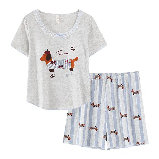 顶瓜瓜 轻便透气舒适亲肤短袖两件套简约款式家居服睡衣套装 女款